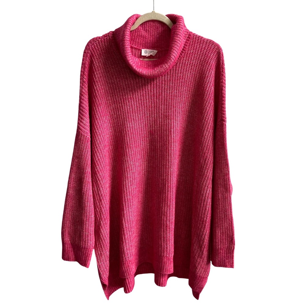 Candace Cameron Bure Turtleneck Sweater Women 5X Pink Barbiecore Chunky Rib Knit